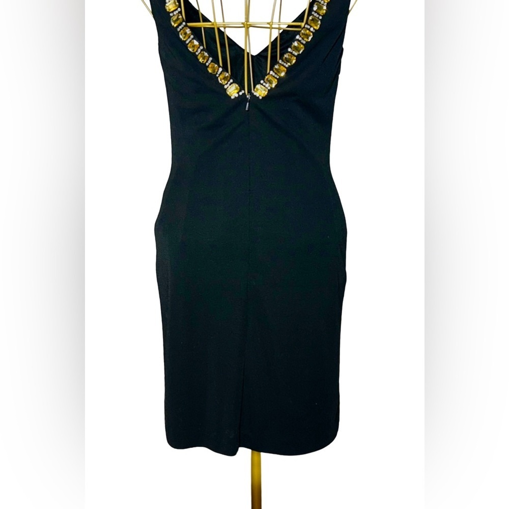 Basix Black Label Sexy Cocktail V-Neck Mini Dress w/Gold & Silver Rhinestones, 0 - Picture 11 of 16